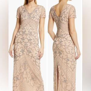 Pisarro Nights Beaded Mesh Column Gown (Size 4)